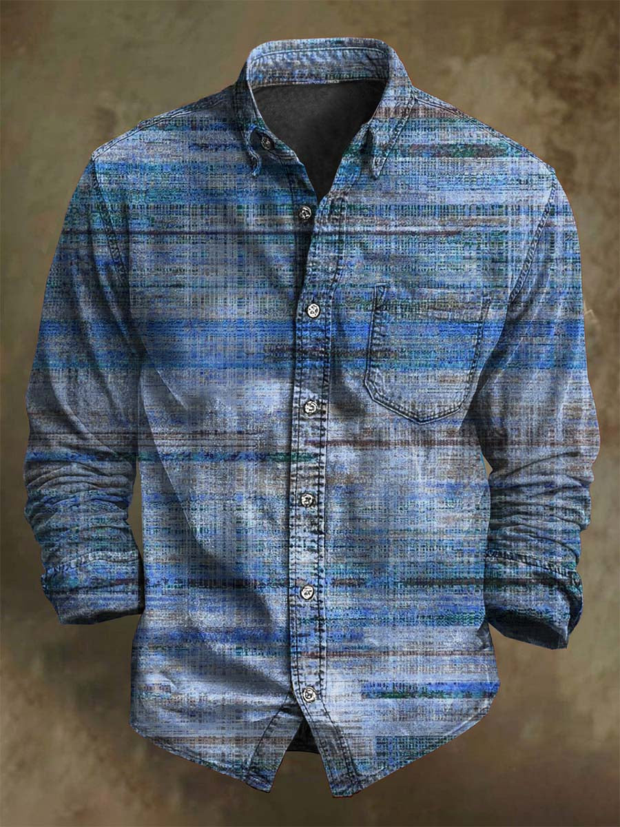 Chemise à rayures vintage usée à manches longues, style décontracté