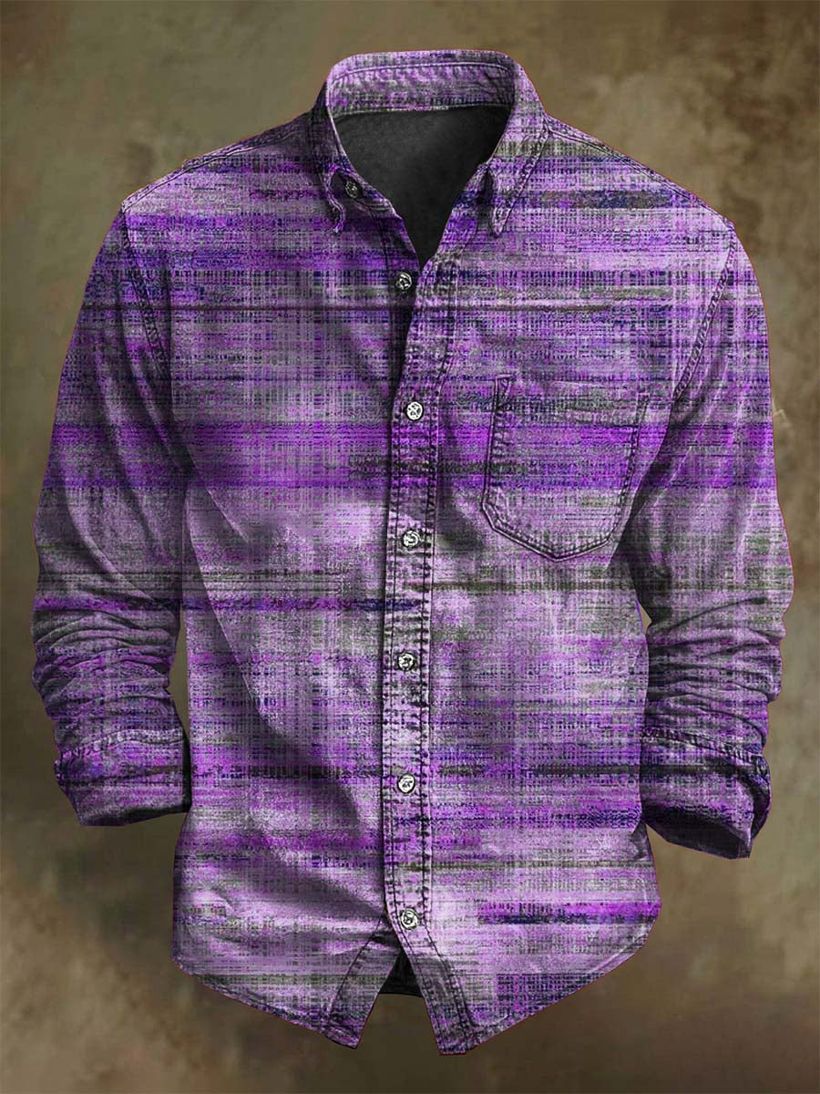 Chemise à rayures vintage usée à manches longues, style décontracté