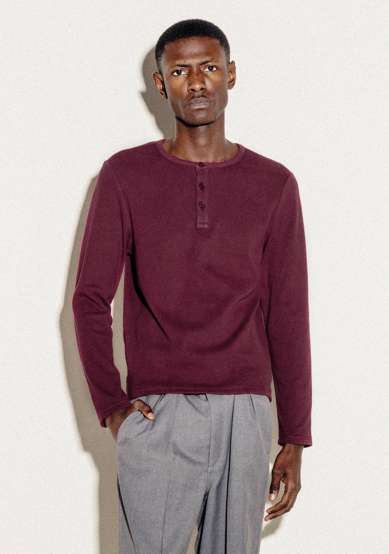 Chemise Henley Côtelée | Marron Foncé