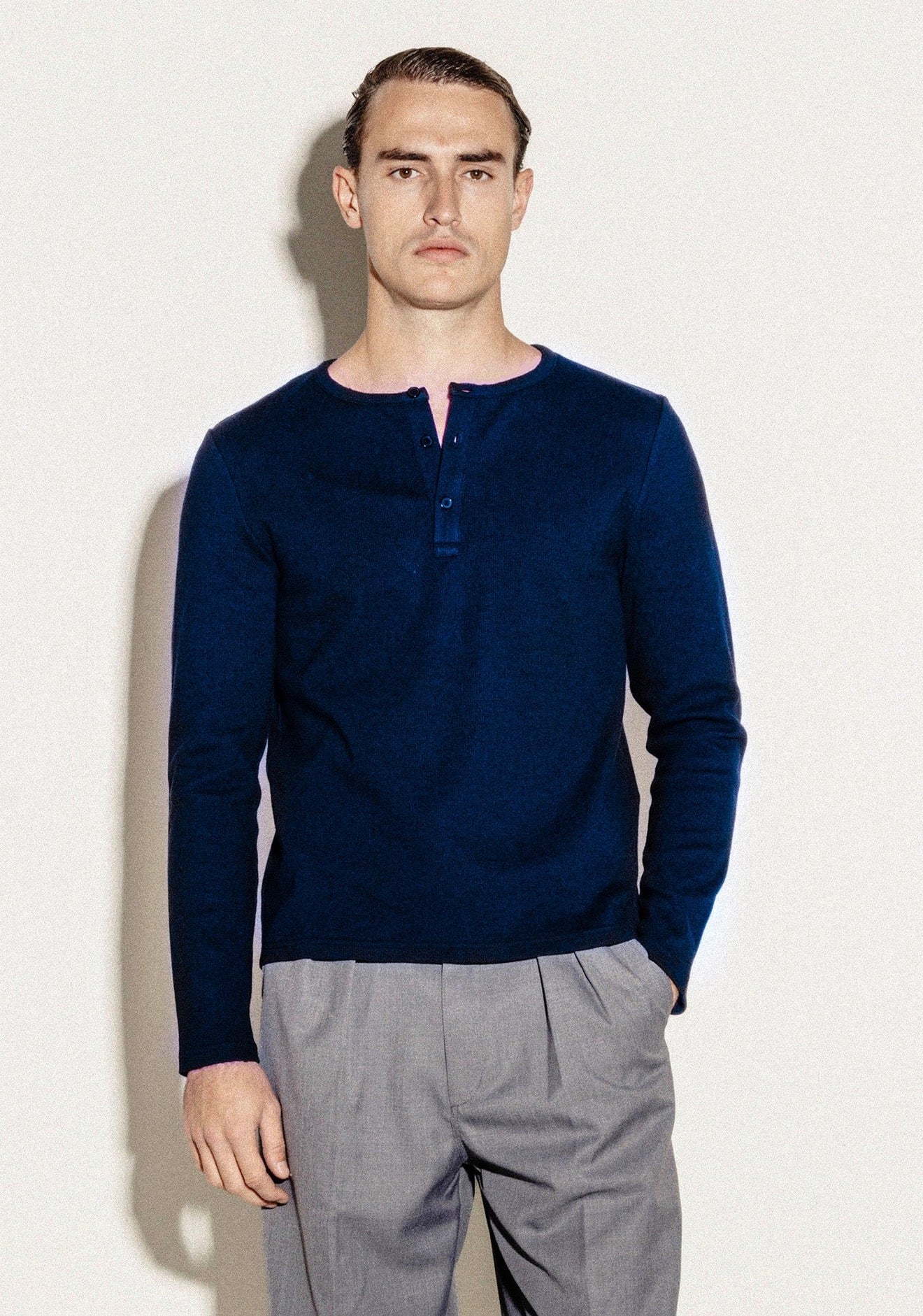 Chemise Henley Côtelée | Marron Foncé