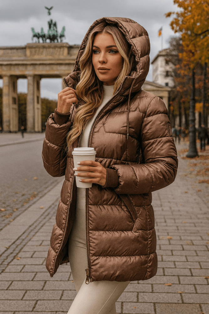 Lina | Long Warm Quilted Jacket with Oversized Hood