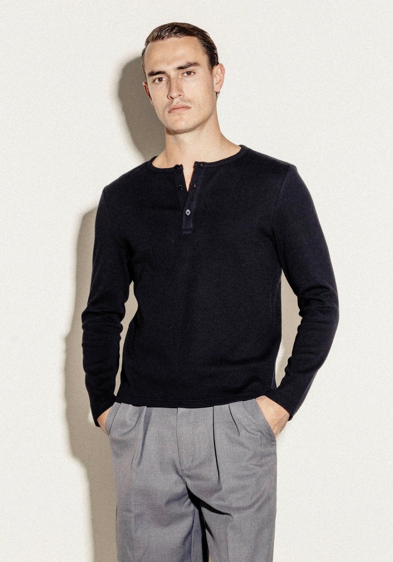 Chemise Henley Côtelée | Marron Foncé