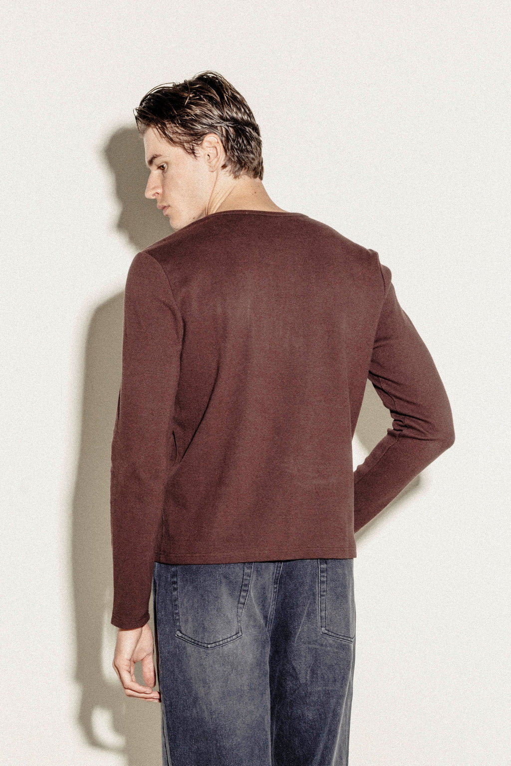 Chemise Henley Côtelée | Marron Foncé