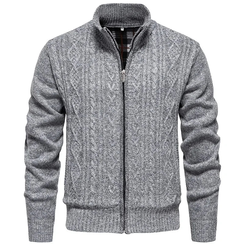 Cardigan en polaire épaisse Jean - Idéal pour l'automne et l'hiver, avec fermeture éclair torsadée pour un style décontracté et chaleureux.