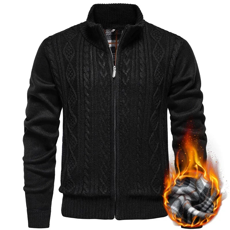 Cardigan en polaire épaisse Jean - Idéal pour l'automne et l'hiver, avec fermeture éclair torsadée pour un style décontracté et chaleureux.