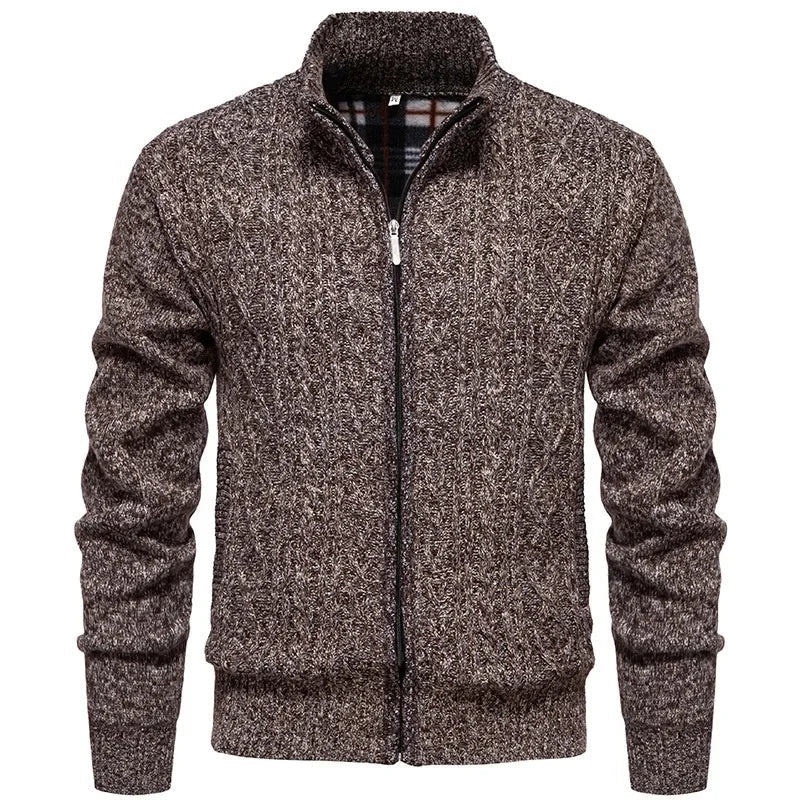 Cardigan en polaire épaisse Jean - Idéal pour l'automne et l'hiver, avec fermeture éclair torsadée pour un style décontracté et chaleureux.