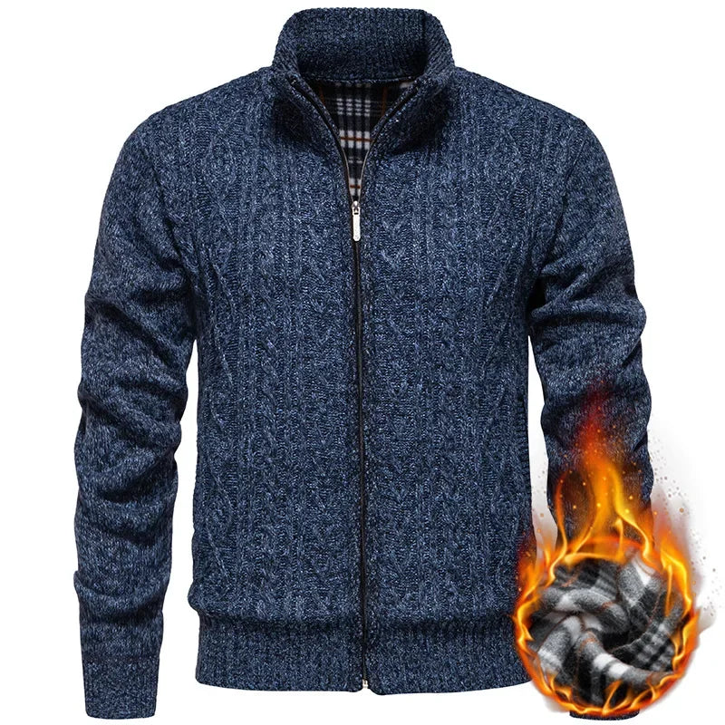 Cardigan en polaire épaisse Jean - Idéal pour l'automne et l'hiver, avec fermeture éclair torsadée pour un style décontracté et chaleureux.