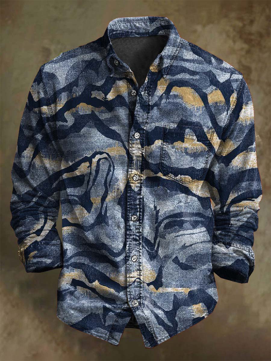 T-shirt Décontracté à Manches Longues avec Impression Abstraite de Conflit de Couleurs Ripple