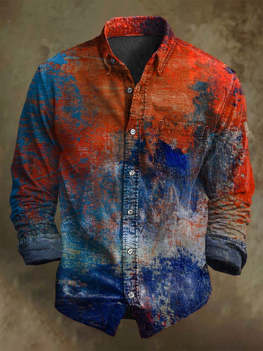 T-shirt décontracté à manches longues avec impression artistique abstraite en couleur