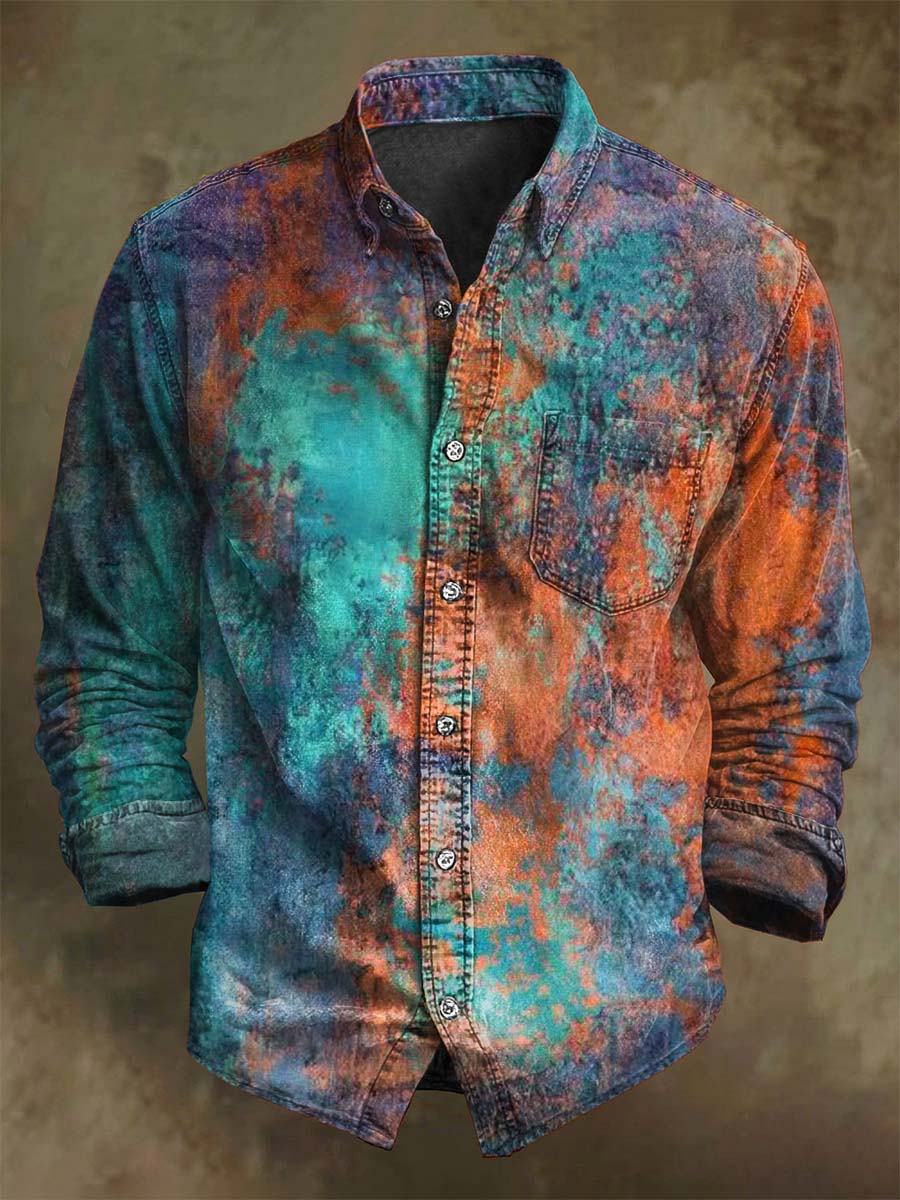 T-shirt Décontracté à Manches Longues avec Impression Abstraite de Couleurs Vibrantes