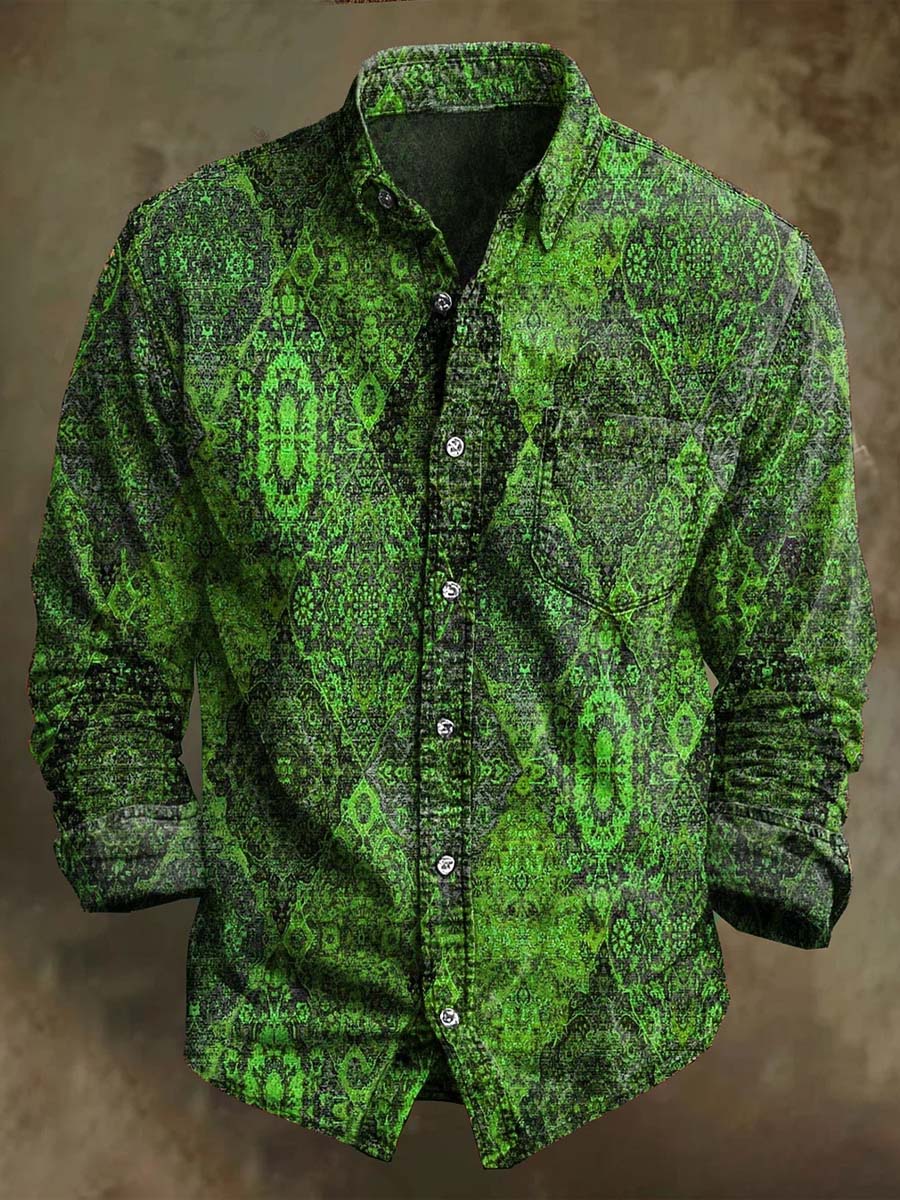 Chemise décontractée à manches longues avec motif floral vintage irrégulier