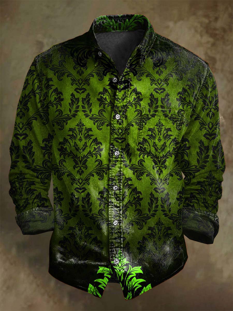 Chemise décontractée à manches longues avec motif floral gothique dégradé