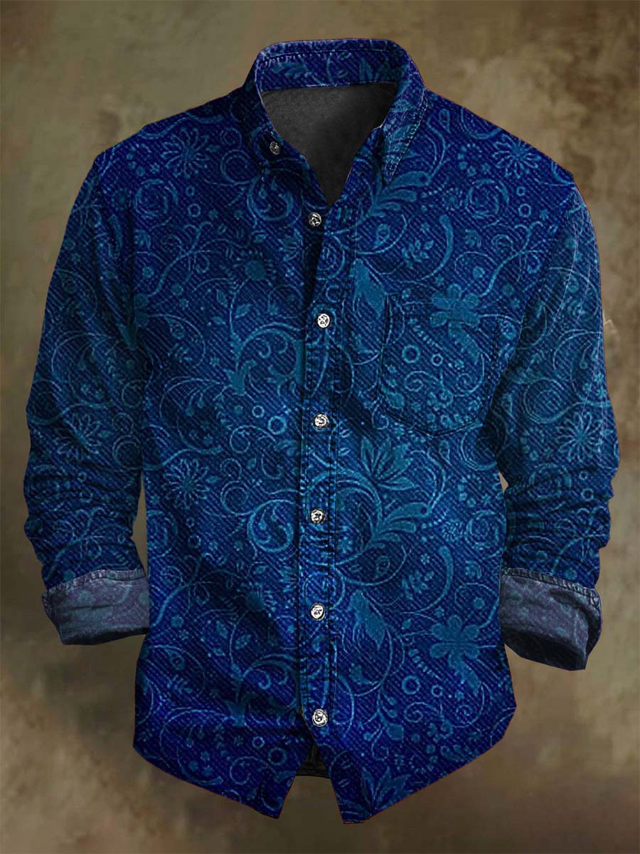 Chemise Longue à Manches avec Motif Floral Vintage