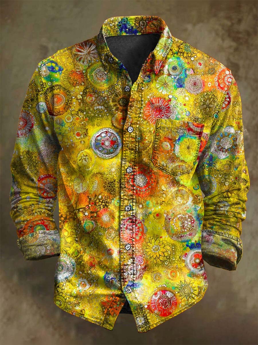 Chemise décontractée à manches longues avec imprimé floral Vintage Color Clash