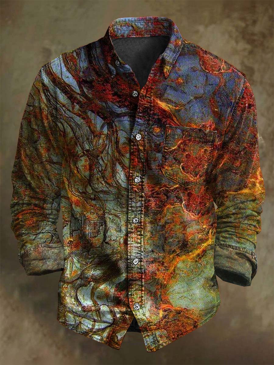 T-shirt décontracté à manches longues avec impression artistique de clash de couleurs abstraites