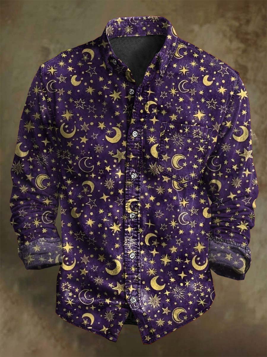 Chemise décontractée à manches longues avec motif étoile et lune