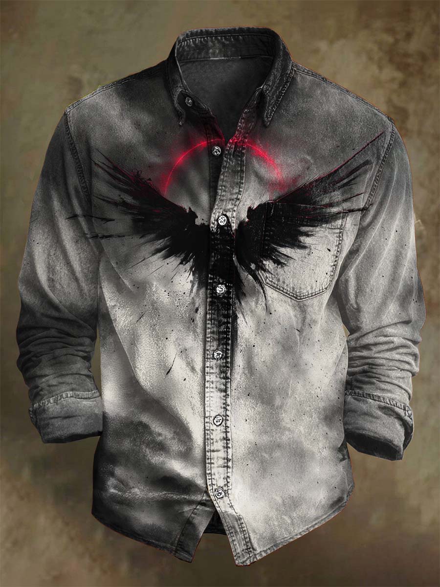 Chemise Décontractée à Manches Longues avec Imprimé Fantaisie Sombre Abstrait