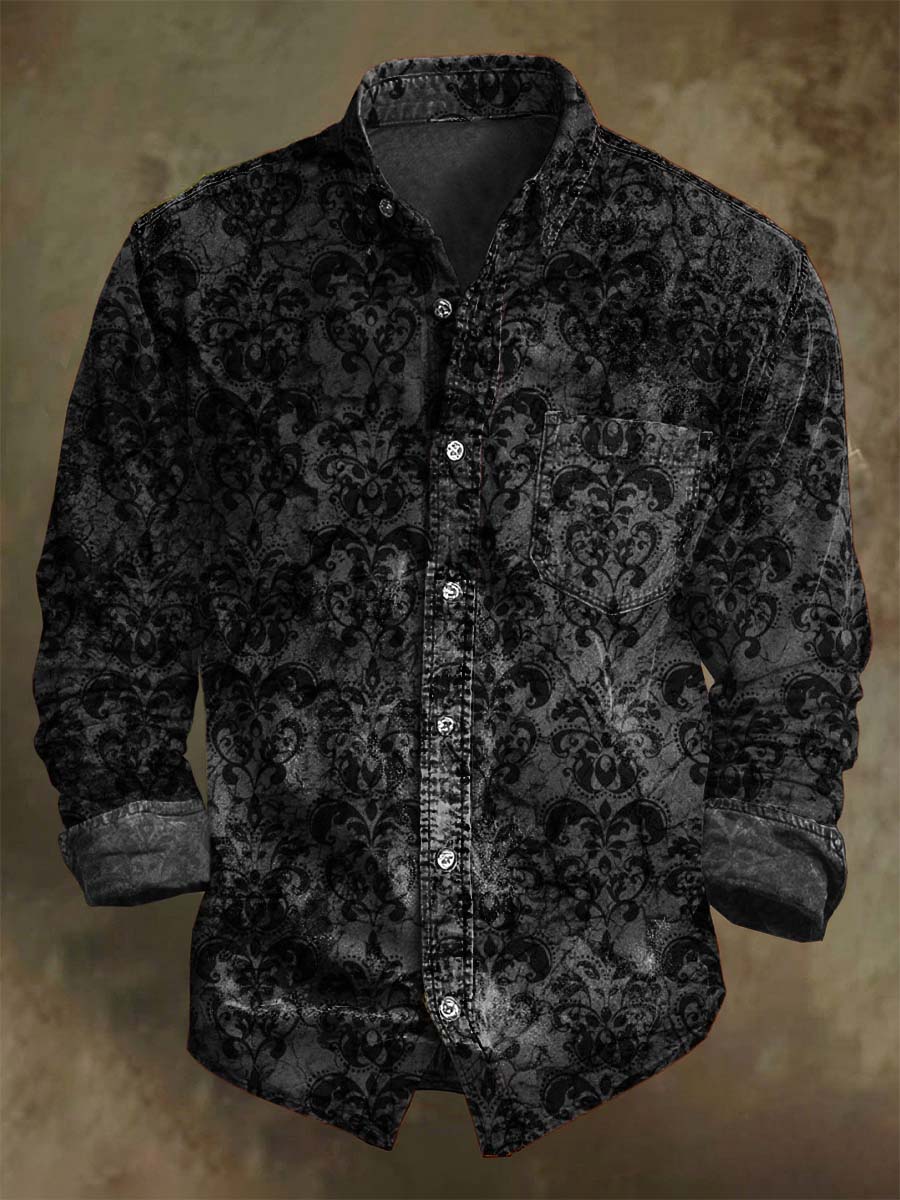 Chemise décontractée à manches longues avec motif floral gothique