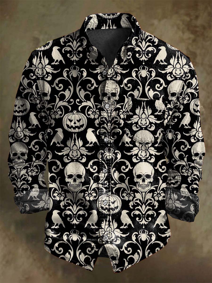 Chemise décontractée à manches longues avec motif de crâne de citrouille d'Halloween