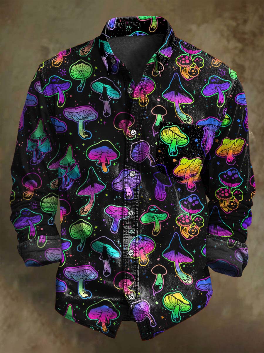 Chemise à manches longues décontractée avec motif de champignons Halloween