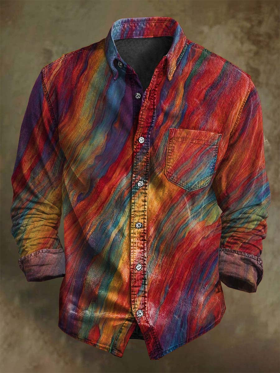 Chemise décontractée à manches longues en twill à motifs Color Clash