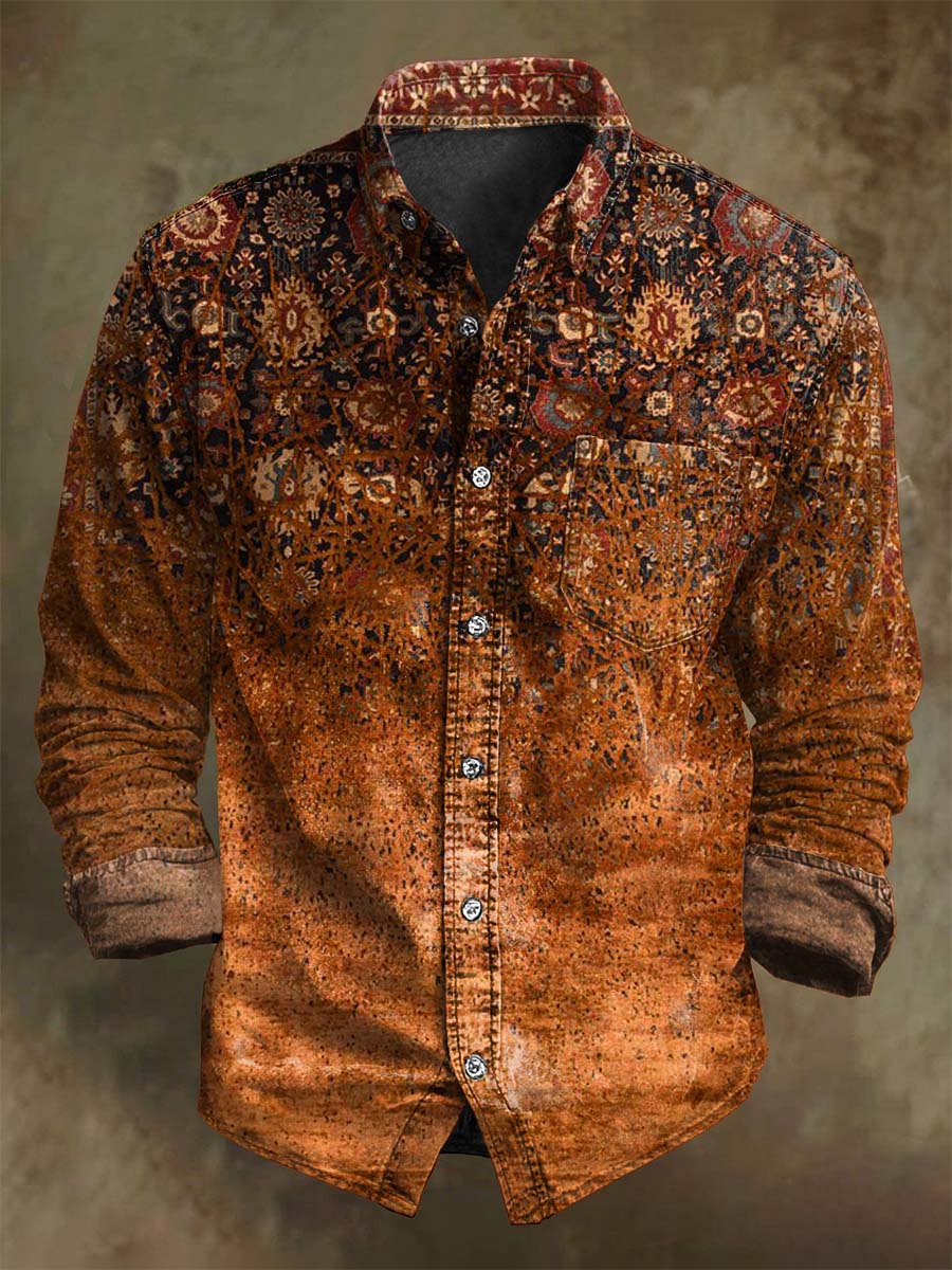 Chemise décontractée à manches longues avec motif floral vintage dégradé