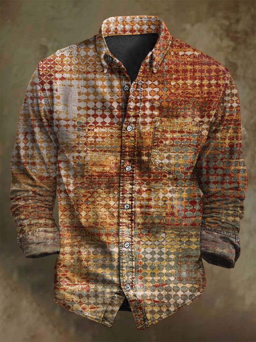 Chemise à manches longues en tartan vintage à motif décontracté