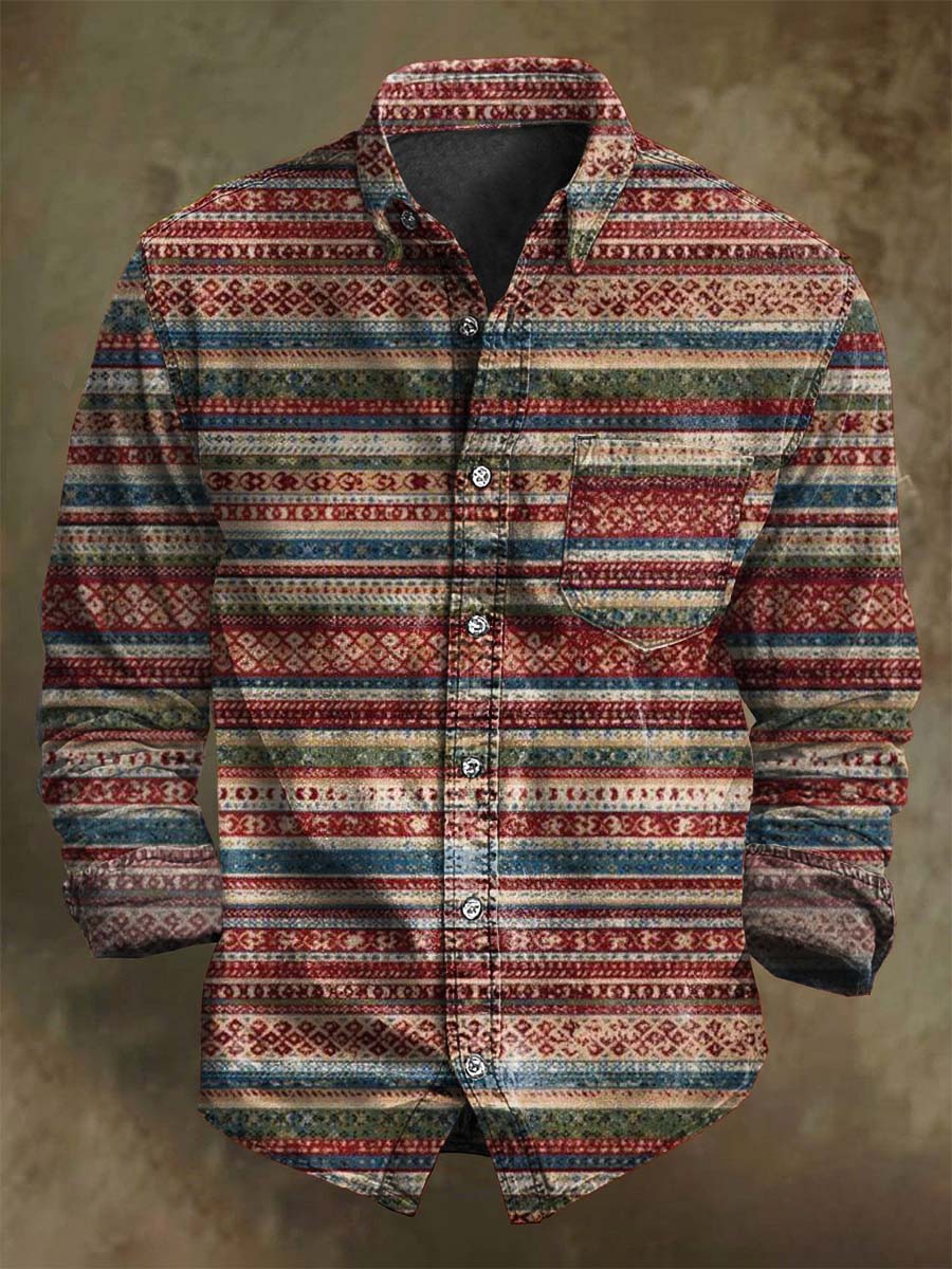 Chemise décontractée à rayures vintage à manches longues