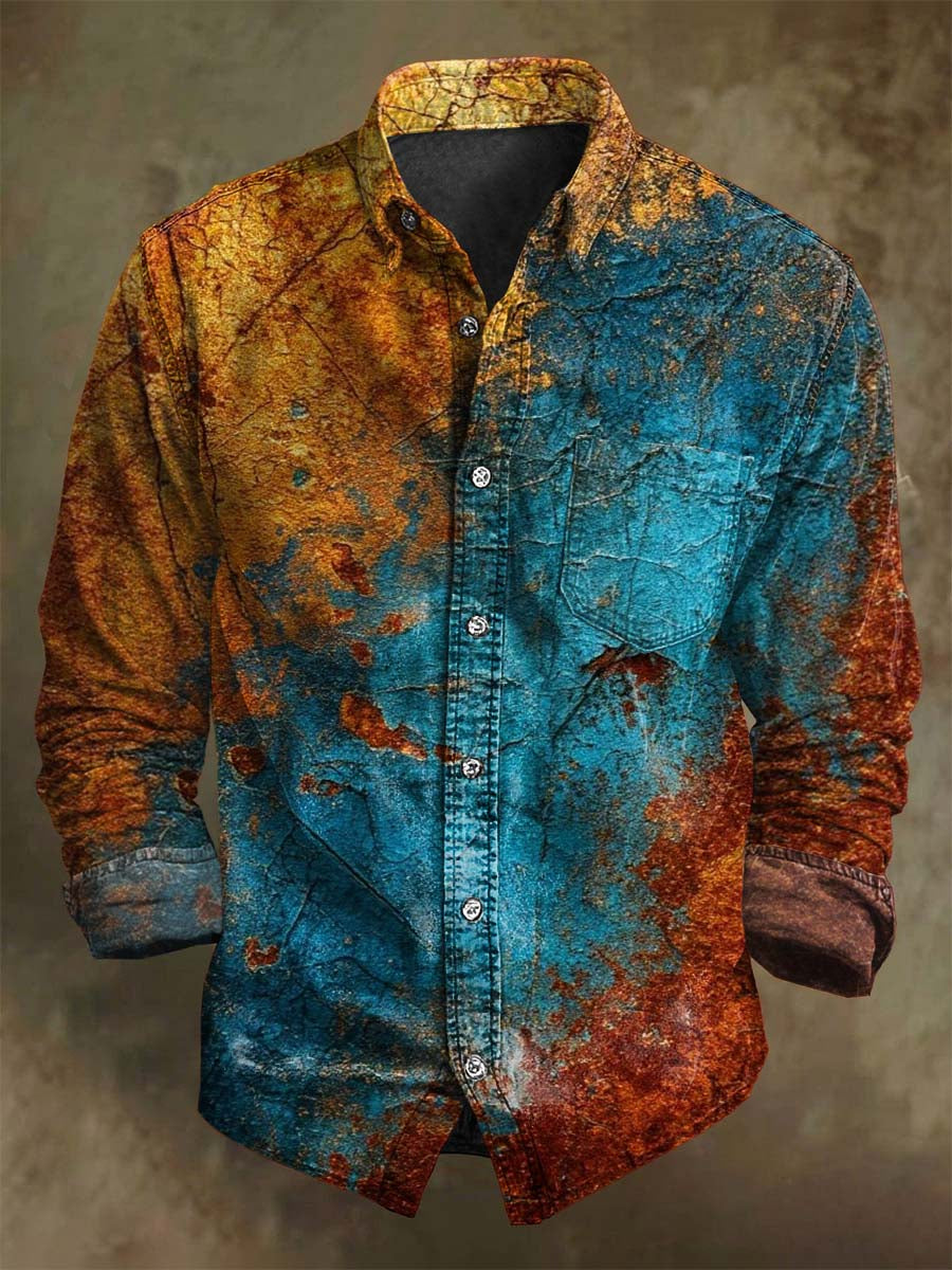 T-shirt décontracté à manches longues avec impression artistique de couleurs abstraites