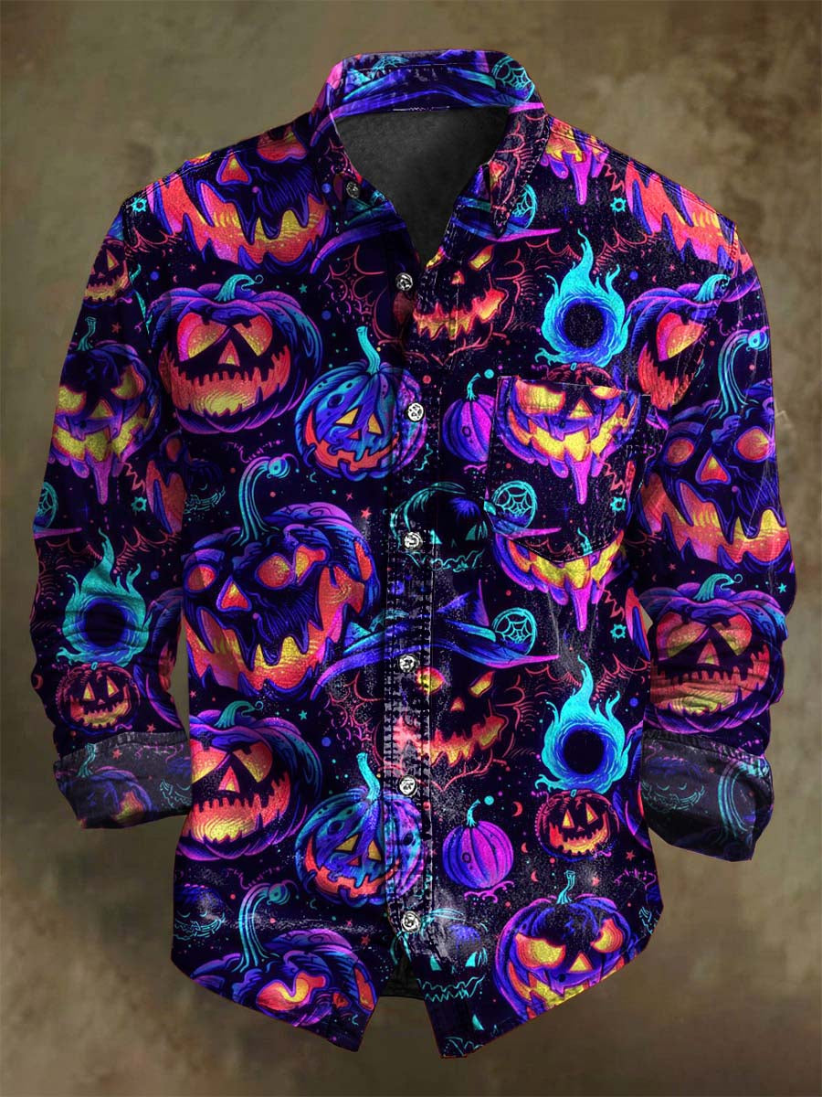 T-shirt long à manches imprimé citrouille maléfique pour Halloween