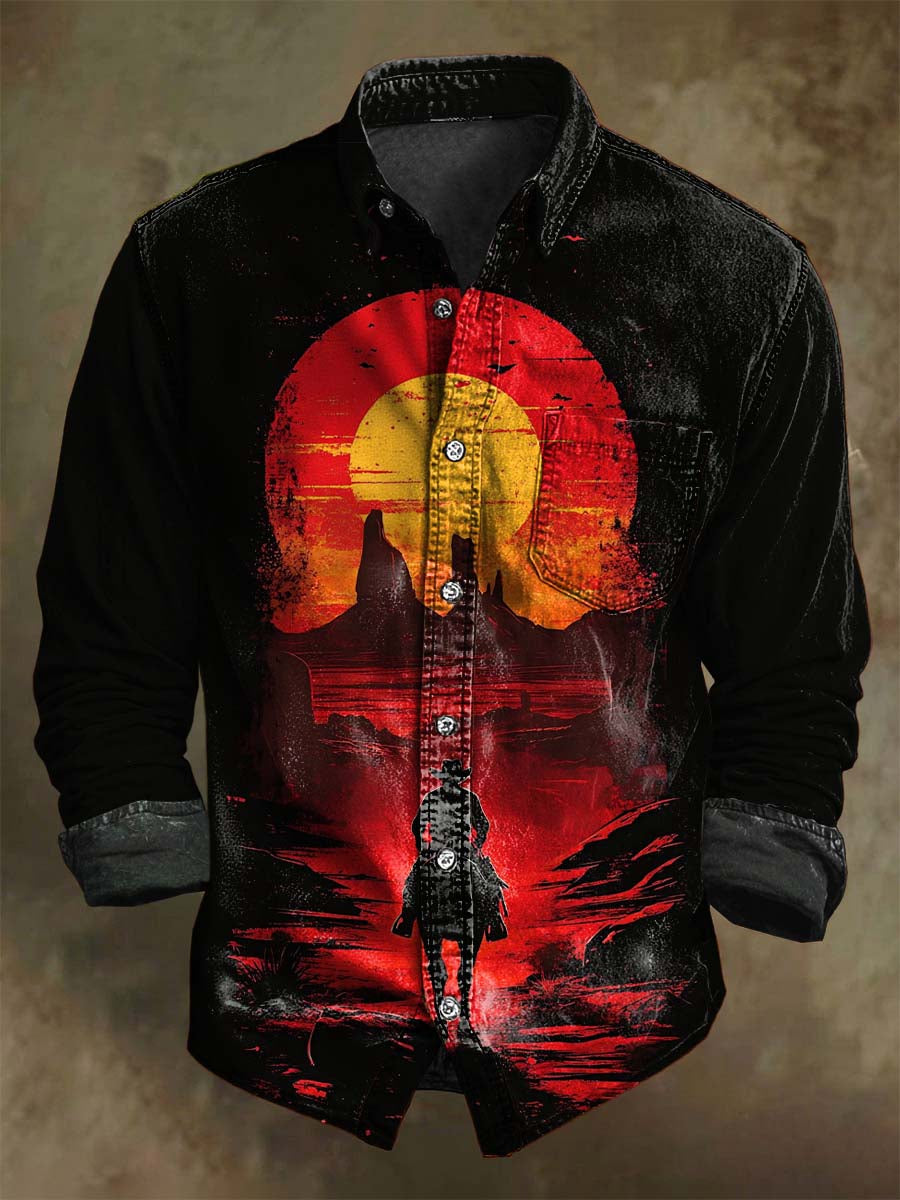 Chemise décontractée à manches longues motif cowboy western pour Halloween