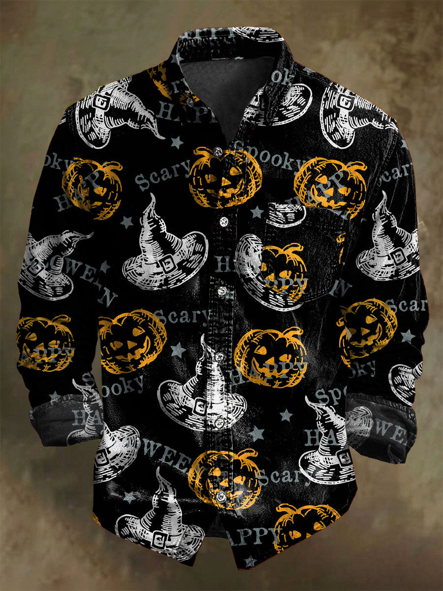 T-shirt long à manches avec motif de citrouille effrayante pour Halloween