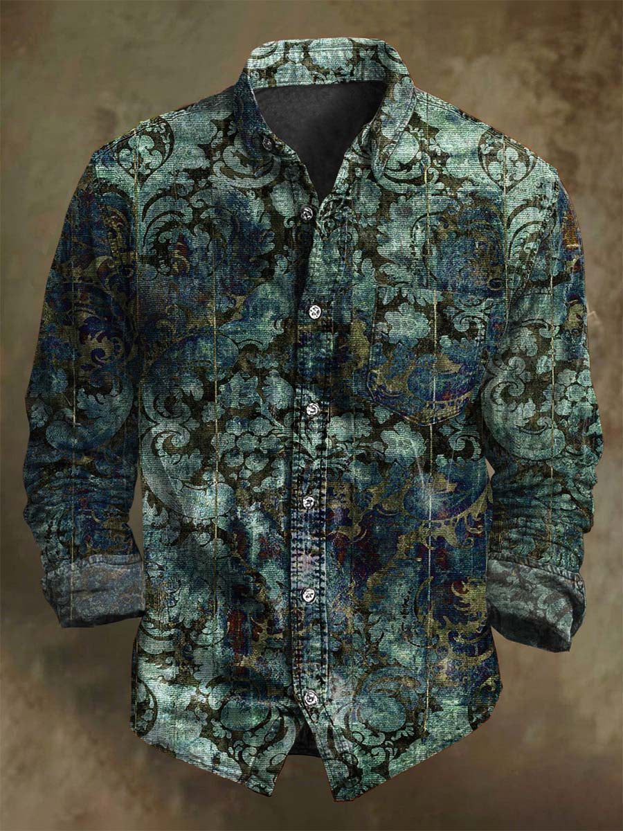 Chemise à manches longues décontractée avec motif floral rétro