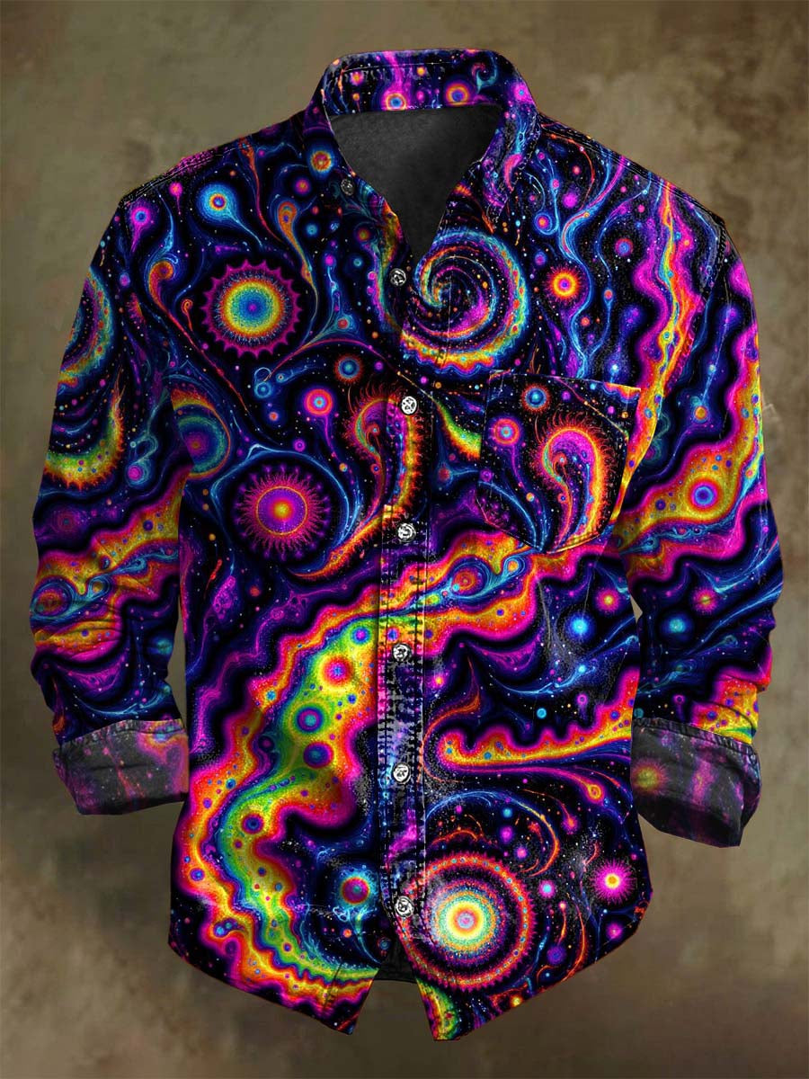Chemise décontractée à manches longues avec motif artistique de galaxie