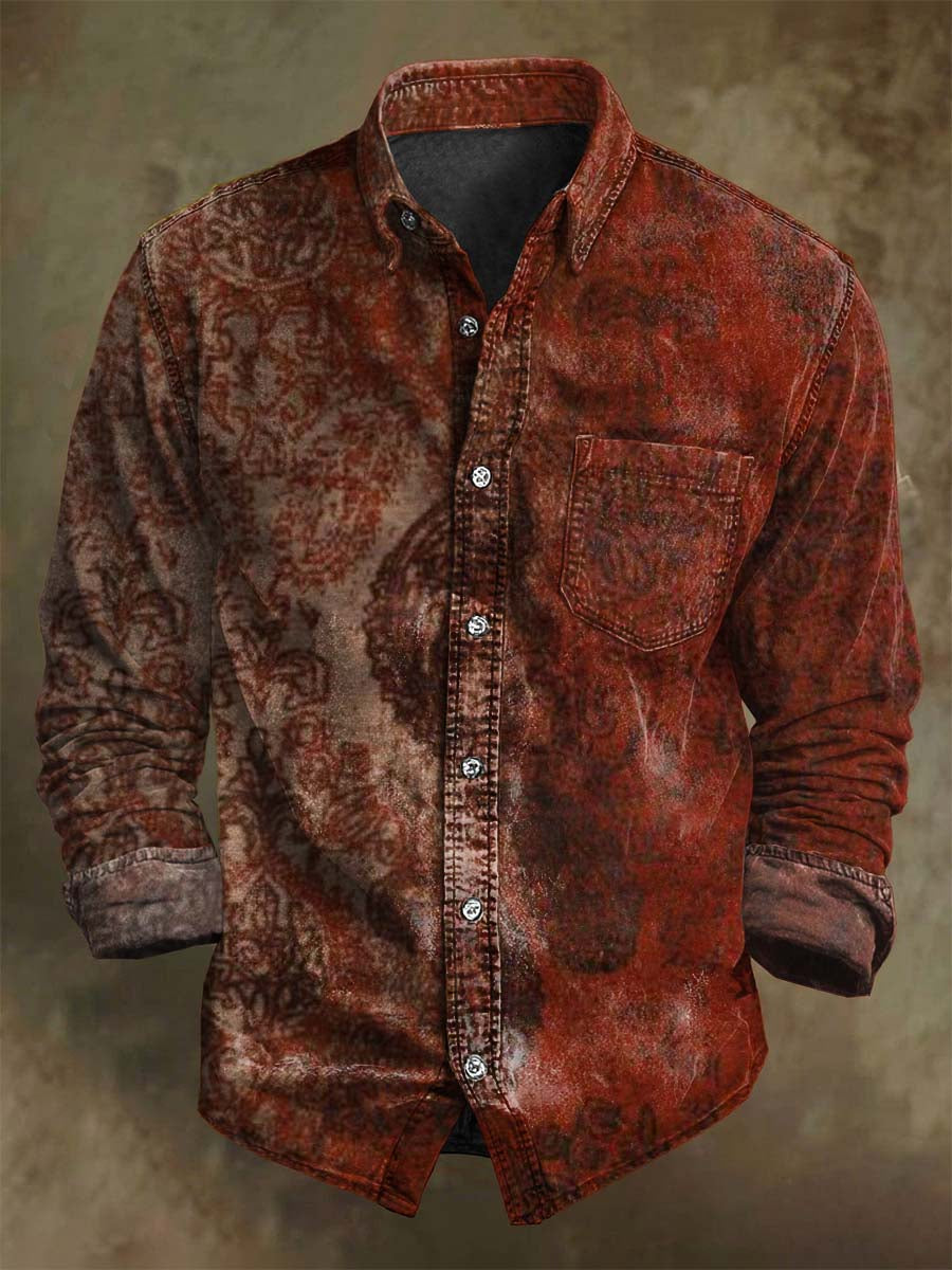 Chemise décontractée à manches longues avec motif floral paisley rétro