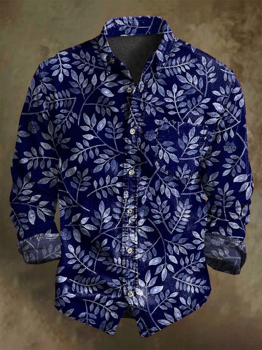 Chemise Vintage à Imprimé Décontracté à Manches Longues