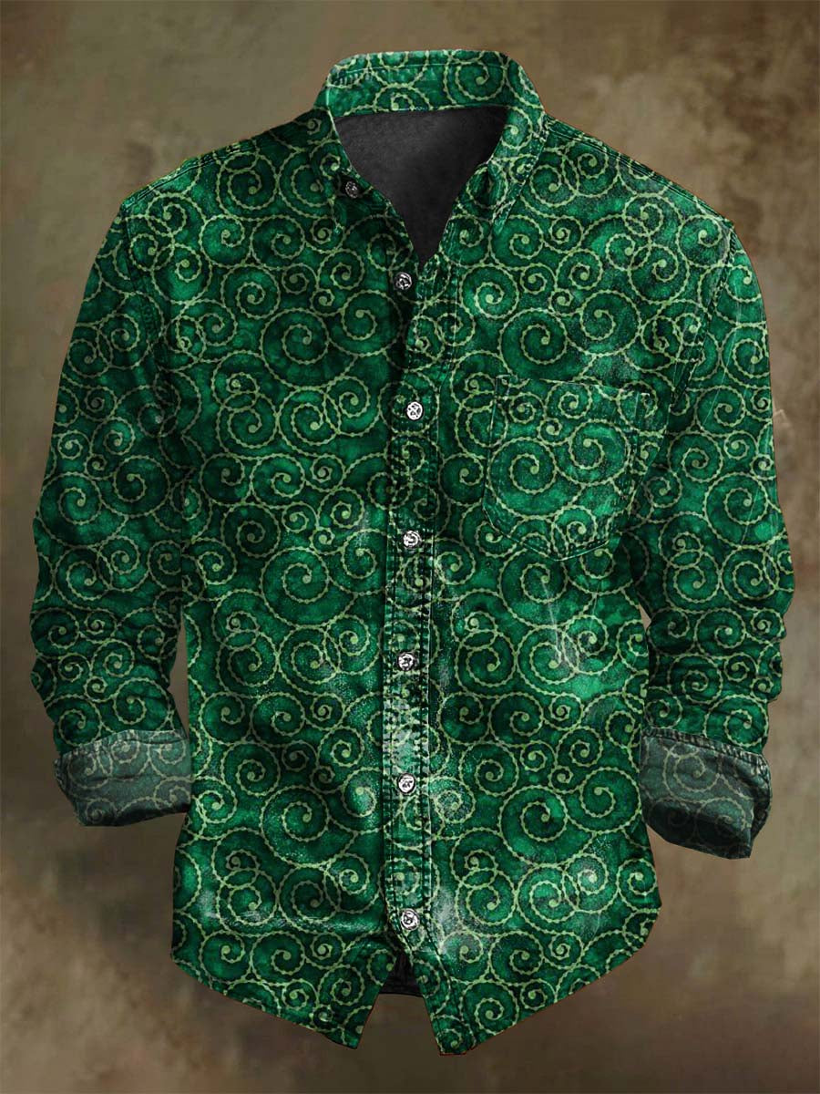 Chemise décontractée à manches longues au motif abstrait vintage