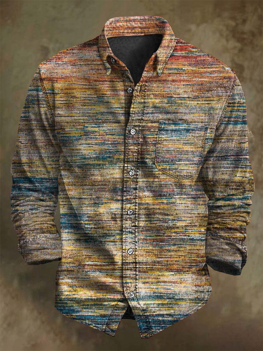 Chemise Longue à Manches avec Imprimé Rayé Abstrait au Style Vintage