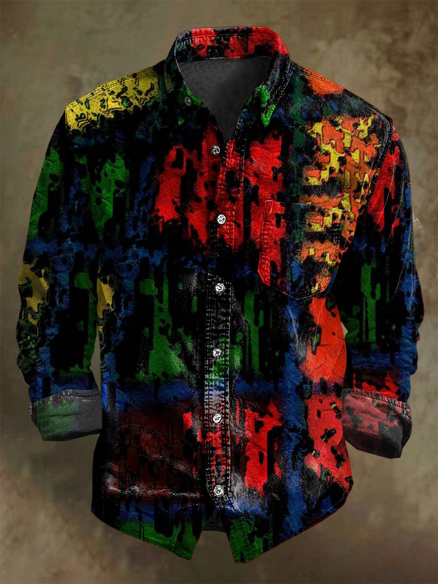 T-shirt long à manches avec motif artistique aux teintes vintage