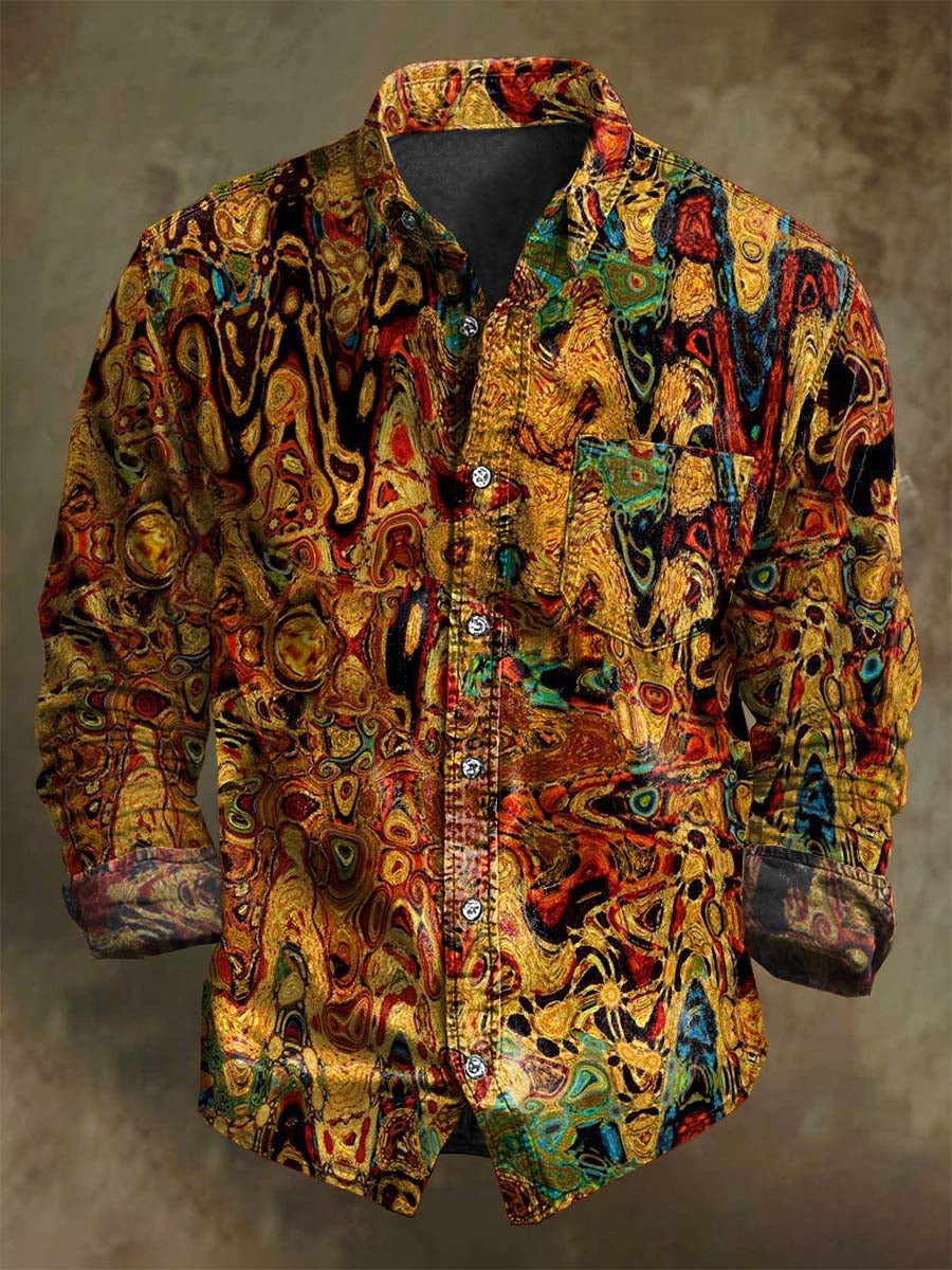 Chemise décontractée à manches longues avec motif abstrait rétro