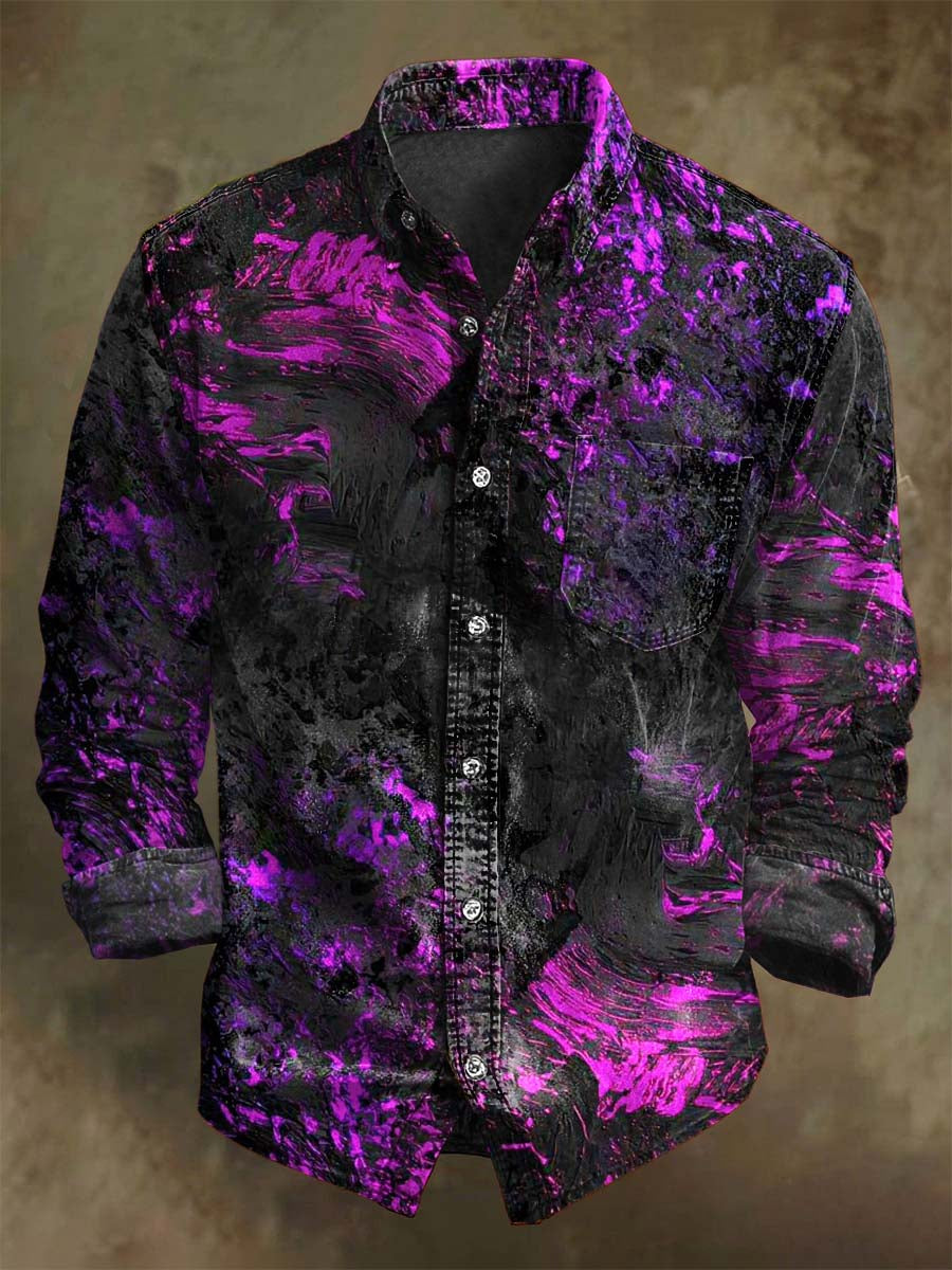 T-shirt long à manches décontracté avec motif artistique vintage Color Clash