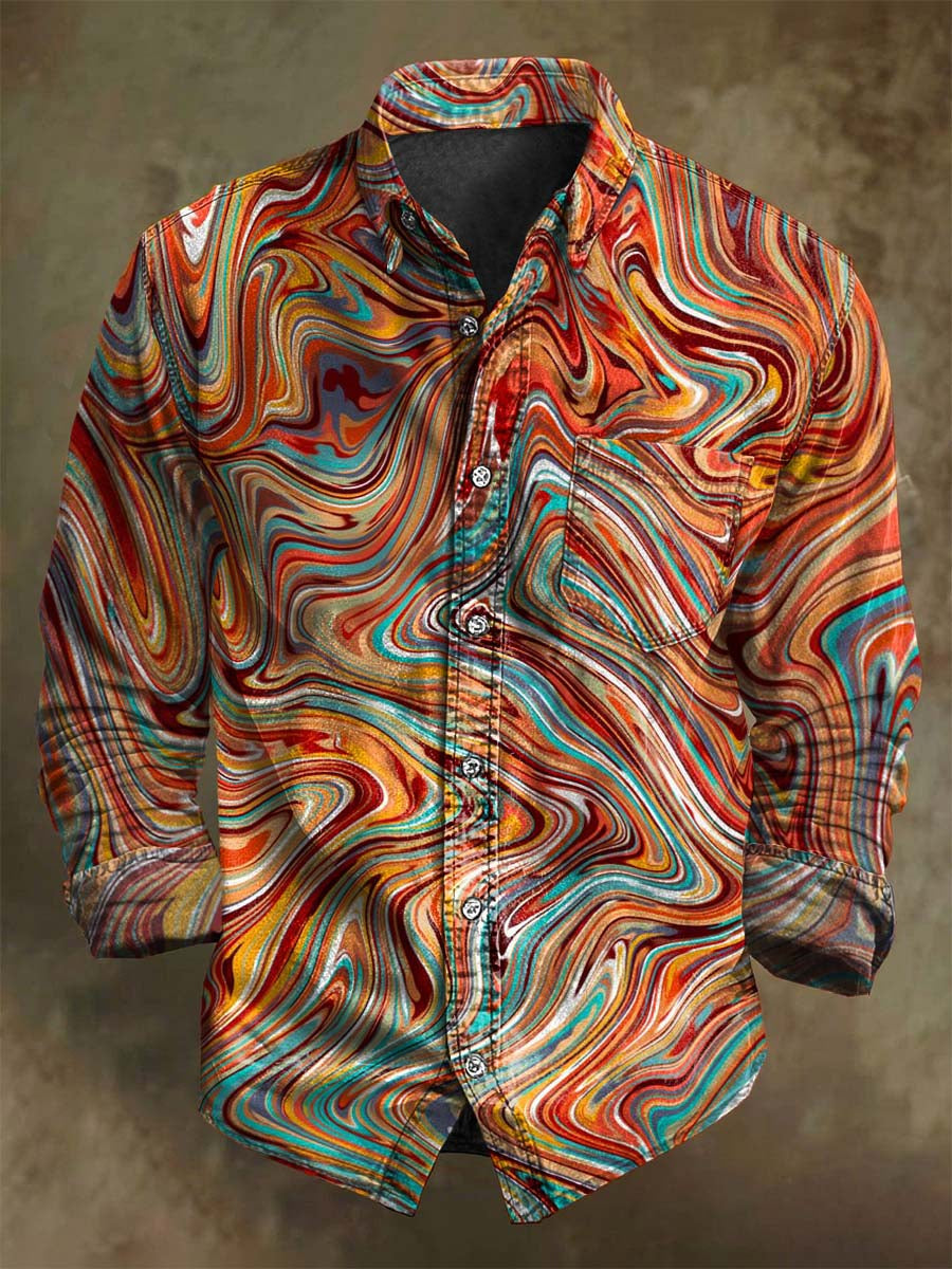 Chemise à manches longues Casual avec impression artistique en sable mouvant