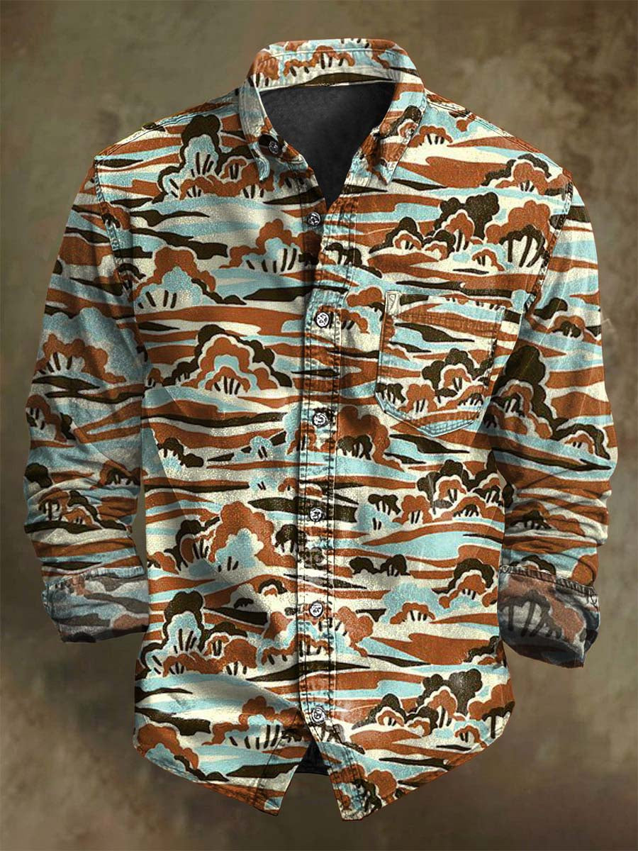 T-shirt long à manches décontracté avec imprimé art vintage