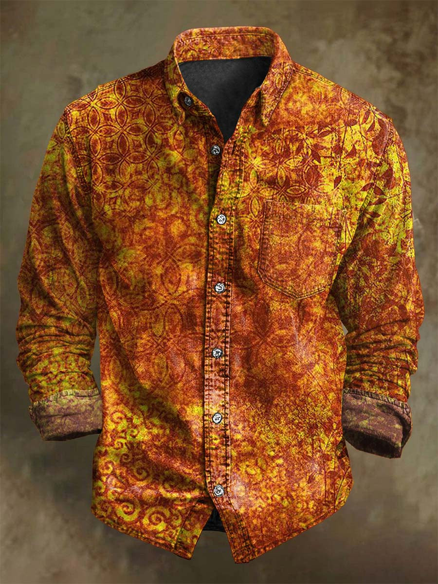 Chemise décontractée à manches longues avec motif vintage dégradé