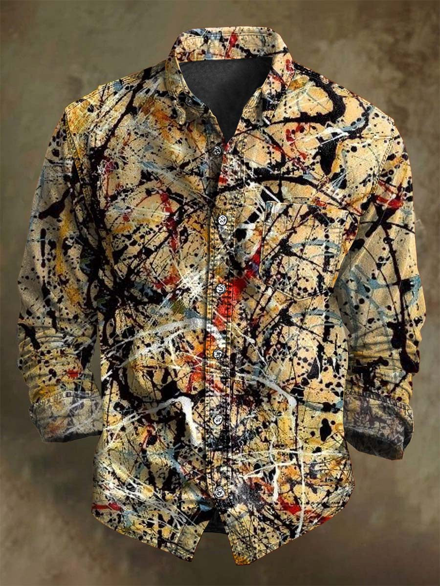 T-shirt long à manches décontracté avec motif d'encre vintage