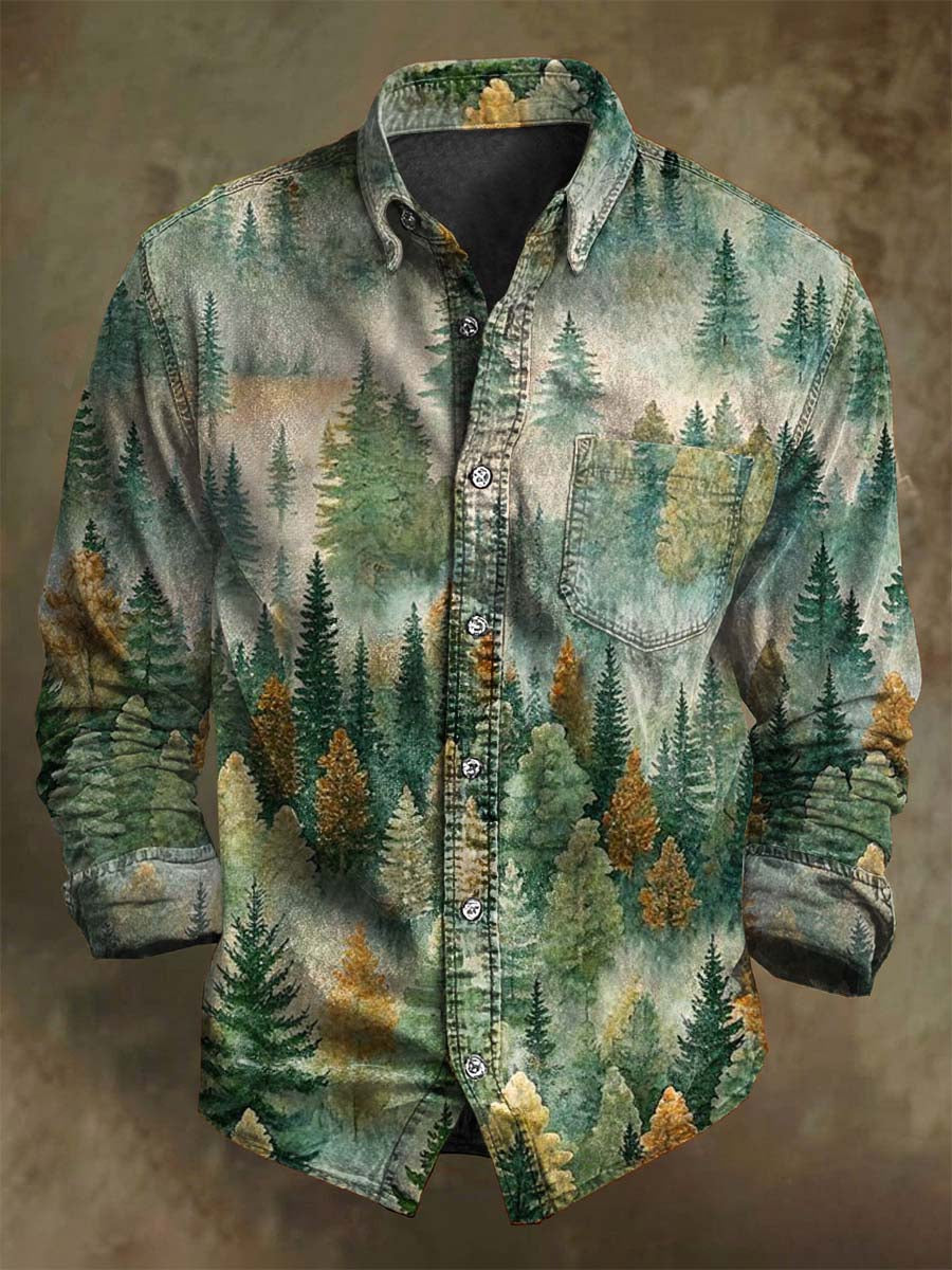 Chemise à manches longues imprimée Forêt Envoûtante