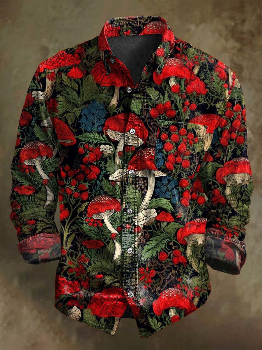 Chemise Longue à Manches Imprimées de Champignons Sombres