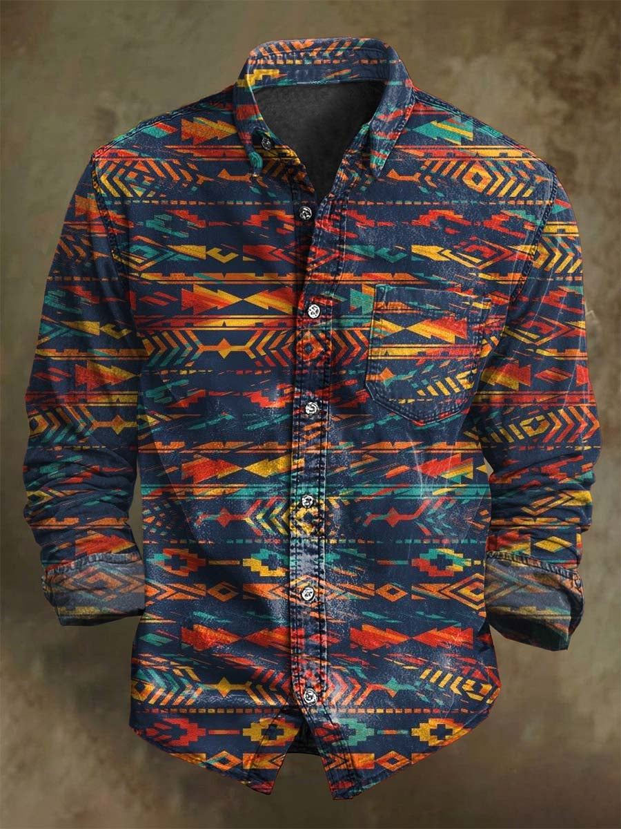 Chemise vintage à manches longues à imprimé western décontracté