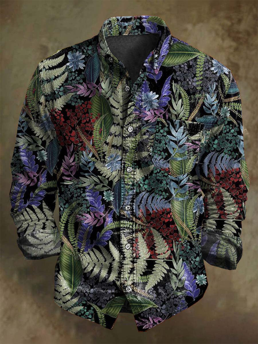 Chemise décontractée à manches longues avec motif de feuilles colorées