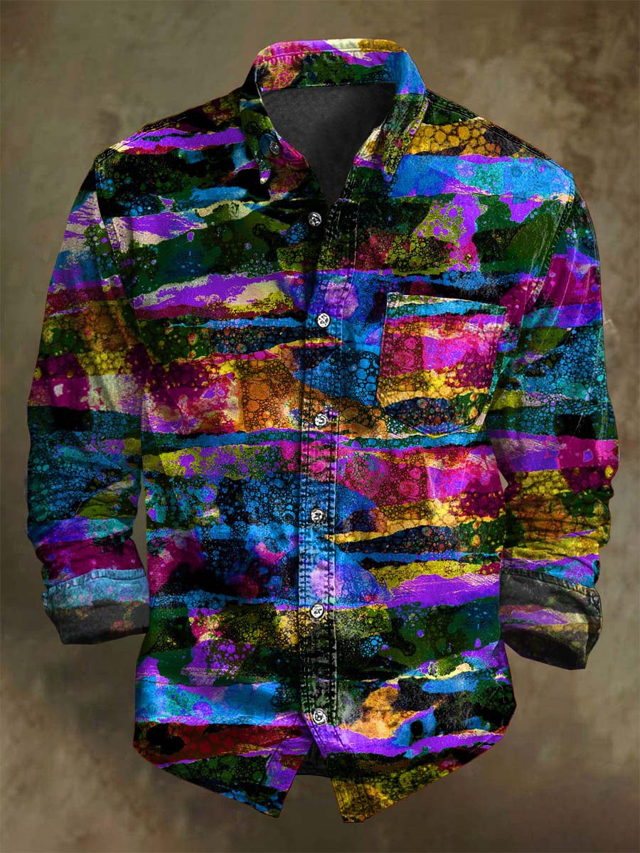 Chemise Décontractée à Manches Longues - Impression Artistique de Couleurs Vives